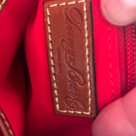 Dooney Bourke Small Crossbody Purse- Red Leather, Brown Trim and strap - Boho - Picture 5 of 6